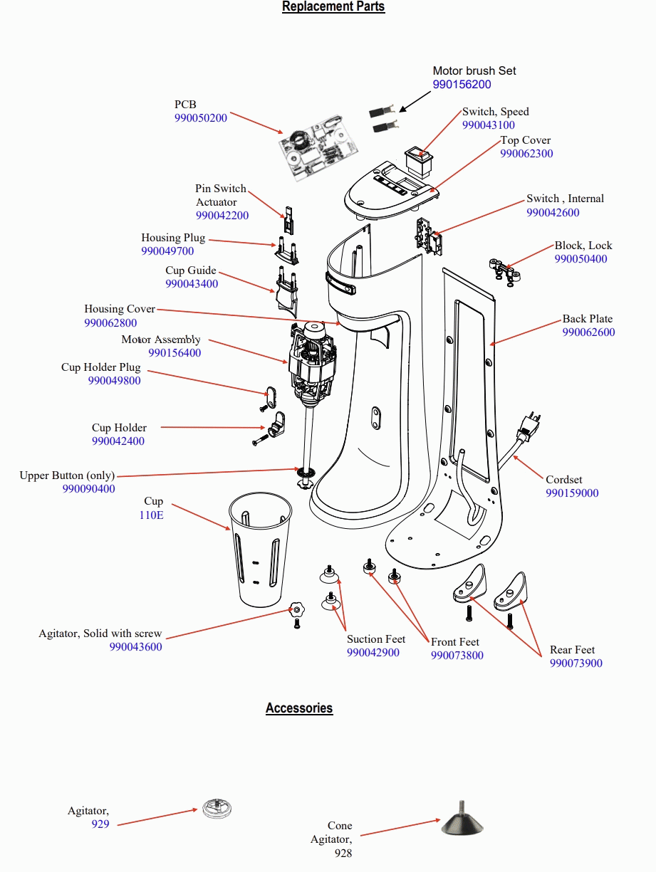 Diagram Diagram and Parts List for HMD200-BZ220  Hamilton Beach Drink Mixer